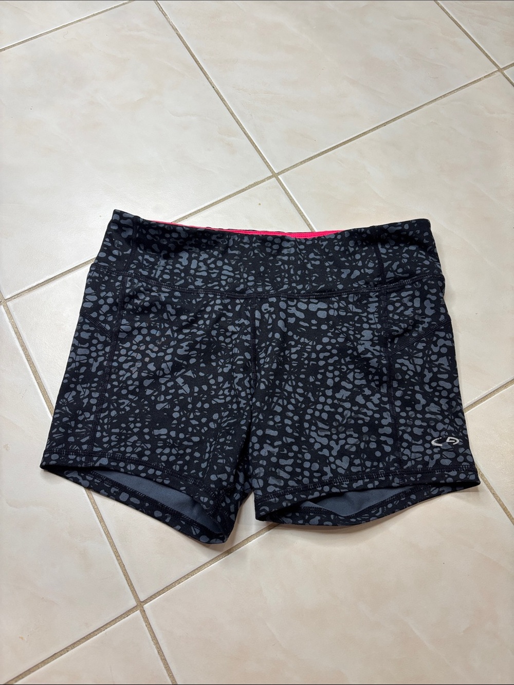 C9 by Champion Black Animal-Print Athletic Shorts with Pink Waistband